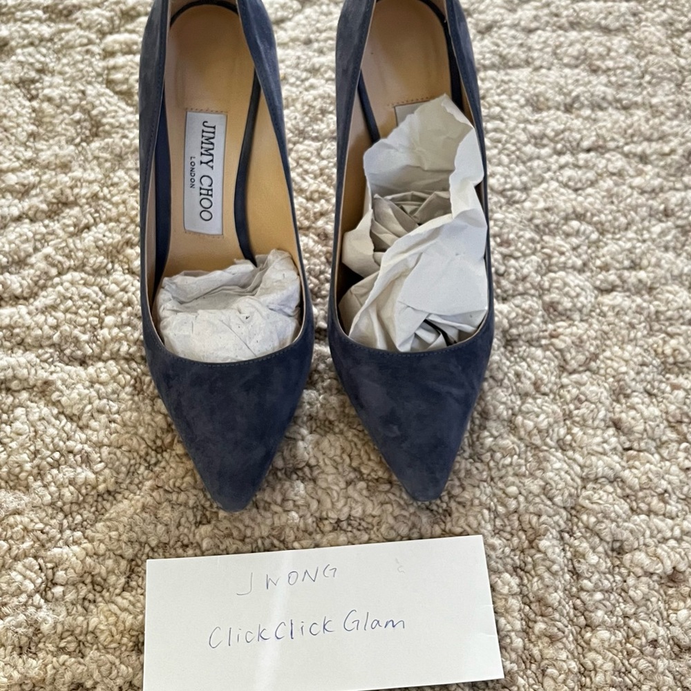 Jimmy choo blue grey suede heels 100 sz 35.5